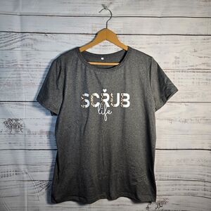 New Gray 'Scrub Life' T-Shirt With Animal Print Graphic‎ Size Large